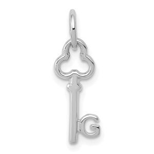 14k White Gold, Hannah Collection, Mini Initial G Shamrock Key Charm